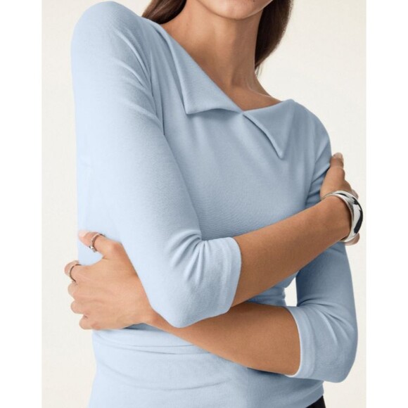 OGL EcoMousse LiteWarm Blue Flapped Boat Neck Padded Brami Top Size Small - Picture 9 of 9